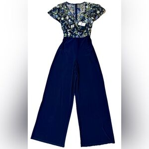 Adrianna Papell NWT Navy Floral One Piece Jumpsuit Wedding Elegant Party Classic